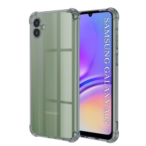 Husa pentru Samsung Galaxy A05, SKYDDAR INNOVATION, Shockproof Clear Silicone, Silicon Slim, set cu sticker, Fumuriu
