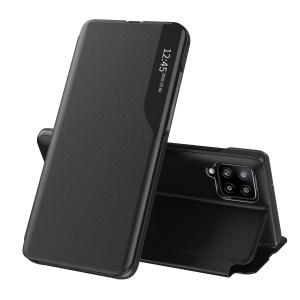 Husa pentru Samsung Galaxy A12 / Galaxy A12 Nacho, tip carte, set cu sticker, eFold, Negru