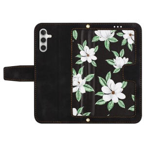 Husa pentru Samsung Galaxy A15 4G / Galaxy A15 5G din Piele Ecologică cu Design Floral, Protecție 360°, Stand Integrat, Buzunare pentru Carduri, SKDR Floral Wallet - Negru - Img 5