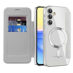 Husa pentru Samsung Galaxy A15 4G / Galaxy A15 5G tip carte, SKYDDAR INOVATION, SmartMag Book, Magsafe, RFiD, Suport Carduri, set cu sticker, Gri