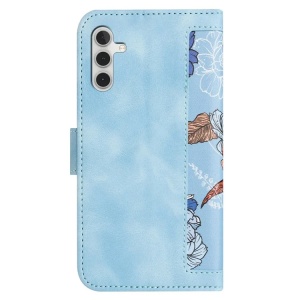 Husa pentru Samsung Galaxy A25 5G din Piele Ecologică cu Design Floral, Protecție 360°, Stand Integrat, Buzunare pentru Carduri, SKDR Floral Wallet - Bleu - Img 3