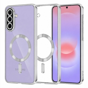 Husa pentru Samsung Galaxy A37 5G cu protectie camera, Antisoc, MagSafe, set cu sticker, Luxury Shield Magsafe, Argintiu