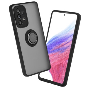 Husa pentru Samsung Galaxy A53 5G, SKYDDAR INNOVATION, Glinth cu Inel Rotativ 360° Magnetic, Negru, set cu sticker