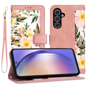  Husa pentru Samsung Galaxy A54 din Piele Ecologică cu Design Floral, Protecție 360°, Stand Integrat, Buzunare pentru Carduri, SKDR Floral Wallet - Roz - Img 1