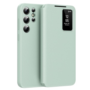 Husa pentru Samsung Galaxy S23 Ultra tip carte, Skyddar, cu portofel si SmartView, Premium, set cu sticker, Verde