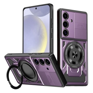 Husa pentru Samsung Galaxy S24 / Galaxy S25, SKYDDAR INNOVATION, RuggedCam, Inel magnetic antisoc, set cu sticker, Mov - Img 1