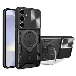 Husa pentru Samsung Galaxy S24 Plus, cu inel magnetic si suport ajustabil, protecție completa camera, SKDR SafeCover - Negru