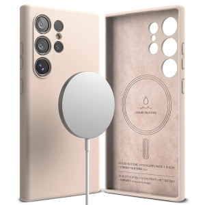 Husa pentru Samsung Galaxy S24 Ultra, Antisoc Silicon, Policarbonat, Ringke, Silicone Magnetic MagSafe, Roz