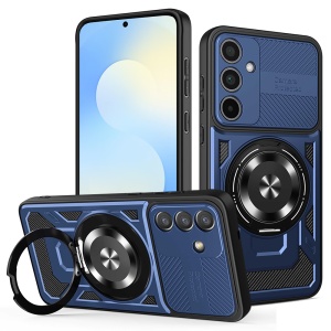 Husa pentru Samsung Galaxy S25 FE, Inel magnetic, Antisoc, set cu sticker, RuggedCam, Albastru