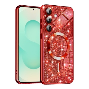 Husa pentru Samsung Galaxy S25 Plus, SKYDDAR INNOVATION, Luxury Glitter Magsafe, Antisoc, Fundal Detasabil 2-in-1, Margini Ridicate, set cu sticker, Rosu
