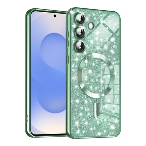 Husa pentru Samsung Galaxy S25, SKYDDAR INNOVATION, Luxury Glitter Magsafe, Antisoc, Fundal Detasabil 2-in-1, Margini Ridicate, set cu sticker, Verde deschis
