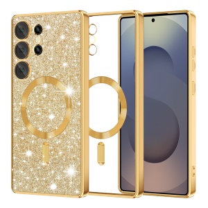 Husa pentru Samsung Galaxy S25 Ultra, SKYDDAR INNOVATION, Luxury Glitter Magsafe, Antisoc, Fundal Detasabil 2-in-1, Margini Ridicate, set cu sticker, Auriu