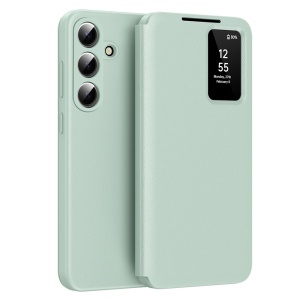 Husa pentru Samsung Galaxy S26 Plus tip carte, Skyddar, cu portofel si SmartView, Premium, set cu sticker, Verde