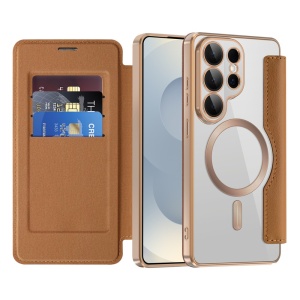 Husa pentru Samsung Galaxy S26 Ultra tip carte, SKYDDAR INOVATION, SmartMag Book, Magsafe, RFiD, Suport Carduri, set cu sticker, Maro