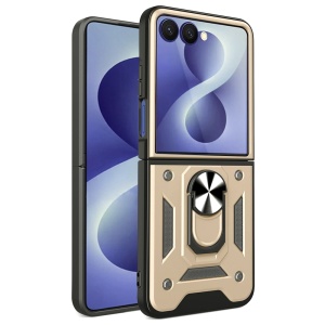 Husa pentru Samsung Galaxy Z Flip8, protectie camere, Inel magnetic, set cu sticker, CamShield, Auriu