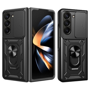 Husa pentru Samsung Galaxy Z Fold5, SKYDDAR INNOVATION, CamShield, Inel magnetic, set cu sticker, Negru