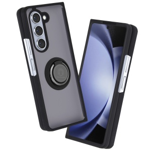 Husa pentru Samsung Galaxy Z Fold5, SKYDDAR INNOVATION, Glinth cu Inel Rotativ 360° Magnetic, Negru, set cu sticker