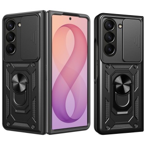 Husa pentru Samsung Galaxy Z Fold7 / Z Fold8 Ultra, protectie camere, Inel magnetic, set cu sticker, CamShield, Negru