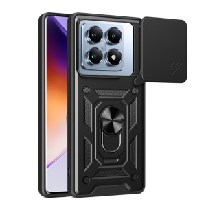 Husa pentru Xiaomi 14T Pro, SKYDDAR INNOVATION, CamShield, Inel magnetic, set cu sticker, Negru