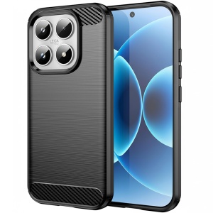 Husa pentru Xiaomi 17, , din Silicon Slim, cu textura Fibra Carbon, Skyddar Carbon Silicone, set cu sticker, Negru