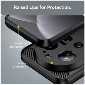 Husa pentru Xiaomi 17 Ultra, , din Silicon Slim, cu textura Fibra Carbon, Skyddar Carbon Silicone, set cu sticker, Negru - Img 2