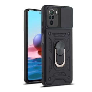 Husa pentru Xiaomi Redmi Note 10 4G / Redmi Note 10S / Poco M5s, SKYDDAR INNOVATION, CamShield, Inel magnetic, set cu sticker, Negru