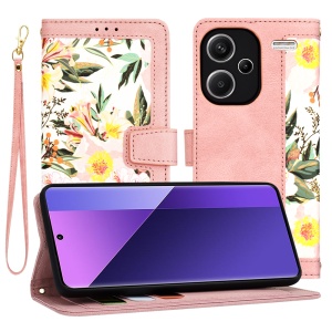Husa pentru Xiaomi Redmi Note 13 Pro+ 5G din Piele Ecologică cu Design Floral, Protecție 360°, Stand Integrat, Buzunare pentru Carduri, SKDR Floral Wallet - Roz - Img 1