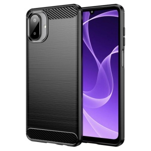 Husa Samsung Galaxy A07 4G din Silicon Slim, cu textura Fibra Carbon, set cu sticker, Carbon Silicone, Negru