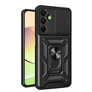 Husa Samsung Galaxy A16 5G, Inel magnetic, Protectie camera, set cu sticker, CamShield, Negru