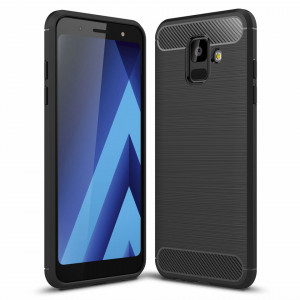 Husa Samsung Galaxy A6 2018 din silicon, Slim, cu textura Fibra Carbon - Negru