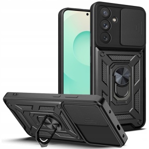 Husa Samsung Galaxy S25 FE cu Inel magnetic, Protectie Camera set cu sticker, CamShield, Negru