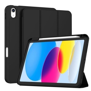 Husa tableta pentru iPad 10 (2022) 10.9 / 11 (2025), suport Pencil, functie Sleep/Wake, Flex Trifold, set cu sticker, Negru