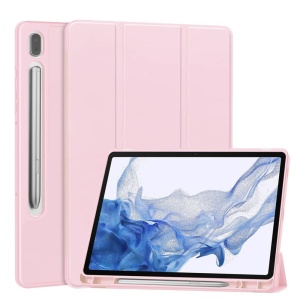 Husa tableta pentru Samsung Galaxy Tab A11 / A9, suport Pencil, functie Sleep/Wake, Flex Trifold, set cu sticker, Roz