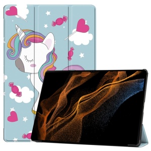 Husa tableta pentru Samsung Galaxy Tab S8 Ultra / S9 Ultra / S10 Ultra, SKYDDAR INNOVATION, cu suport Multi-Unghi si functie Sleep/Wake, FoldPro, Unicorn, set cu sticker