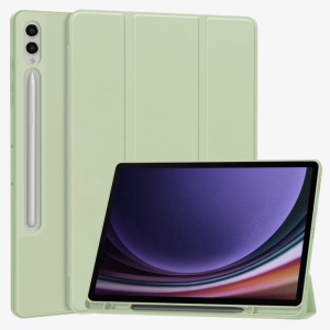 Husa tableta pentru Samsung Galaxy Tab S9 Plus / S10 Plus / S9 FE Plus, suport Pencil, functie Sleep/Wake, Flex Trifold, set cu sticker, Verde deschis
