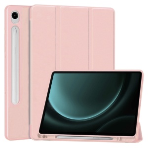 Husa tableta pentru Samsung Galaxy Tab S9 / S9 FE / S10 FE, suport Pencil, functie Sleep/Wake, Flex Trifold, set cu sticker, Roz