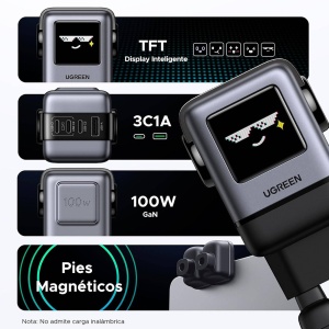 Incarcator 4in1 cu Display TFT, USB, Type-C, GaN, 100W, Ugreen Uno RG X688 - Gri - Img 7