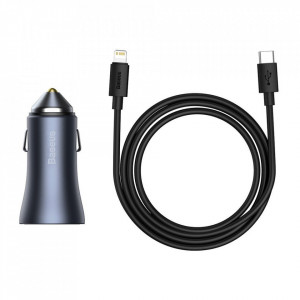 Incarcator auto USB-A, USB-C, 40W cu cablu Type-C la Lightning, Baseus (TZCCJD-B0G) - Gri inchis - Img 6