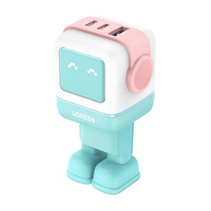 Incarcator cu Display LED, USB, 2x Type-C, GaN, Fast Charging, 65W, 3A, QC4.0+, Ugreen Uno RG CD361 - Pink / Blue