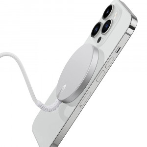 Incarcator Mini Wireless, prindere magnetica, cablu Nylon, ESR - Argintiu