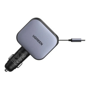 Incarcator pentru Masina, Cablu Retractabil USB, 2x Type-C, 60W, Ugreen EC602, Gri - Img 2