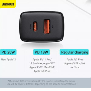 Incarcator priza Compact, USB-C, PD, 20W si USB-A, QC, 3A, Baseus (CCXJ-B01) - Negru - Img 6