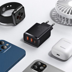 Incarcator priza Compact, USB-C, PD, 30W si 2x USB-A, QC 3A, Baseus (CCXJ-E01) - Negru - Img 4