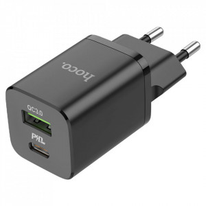 Incarcator priza (N13 Bright), USB-A, USB Type-C, Q.C 3.0, PD 30W, 3.0A, HOCO - Negru