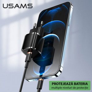 Incarcator priza Type-C, Fast Charge, 20W, 3A, USAMS T36 - Negru - Img 6