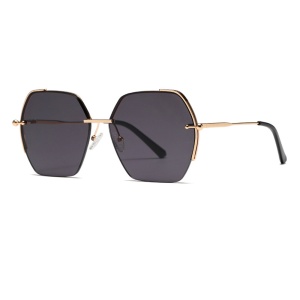 Ochelari de soara dama, forma Hexagon, Rama metalica, set cu sticker, Model 8561, Negru;auriu