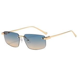 Ochelari de Soare Unisex, Protectie UV, Fara Margini, Stil Rectangular, set cu sticker, Model S098, Bleu