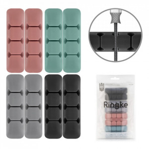 Organizator cabluri, din Silicon, Pachet (8x buc), TopK, 4 spatii - Multicolor