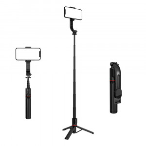 Selfie stick cu trepied si telecomanda Bluetooth, dimensiune 106cm, Skyddar Self - Negru