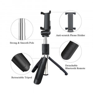 Selfie Stick extensibil cu Trepied si Telecomanda, 70cm, Skyddar Self (SK01) - Negru - Img 7